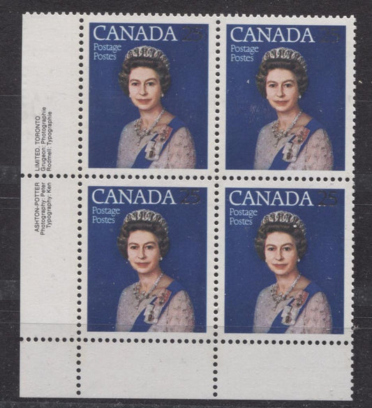 Canada #704 (SG#855) 25c Multicoloured Queen Elizabeth II 1977 Silver Jubilee Issue Paper Type 5 LL Block VF-84 NH Brixton Chrome 