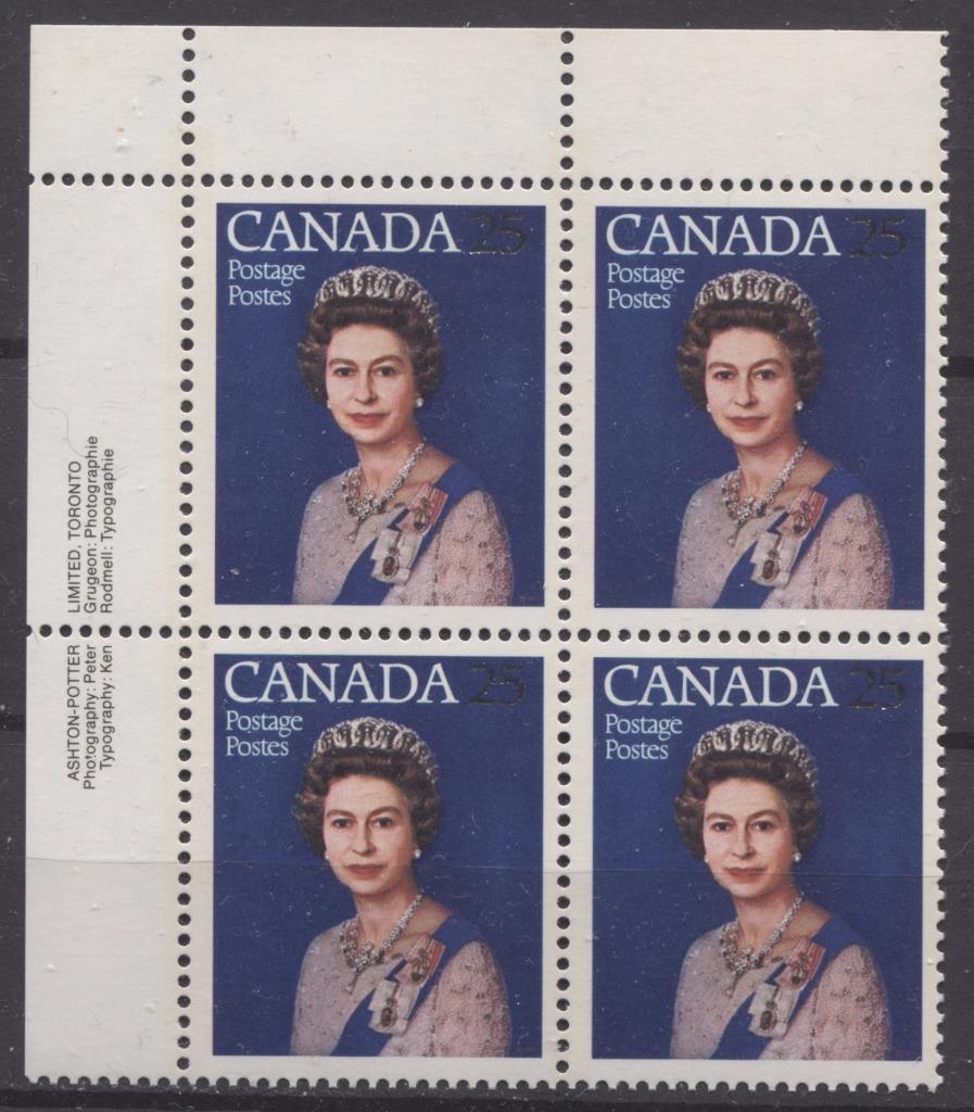 Canada #704 (SG#855) 25c Multicoloured Queen Elizabeth II 1977 Silver Jubilee Issue Paper Type 5 UL Block F-70 NH Brixton Chrome 