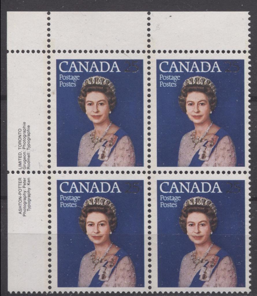 Canada #704 (SG#855) 25c Multicoloured Queen Elizabeth II 1977 Silver Jubilee Issue Paper Type 5 UL Block VF-75 NH Brixton Chrome 