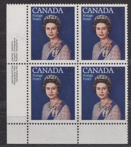 Canada #704 (SG#855) 25c Multicoloured Queen Elizabeth II 1977 Silver Jubilee Issue Paper Type 6 LL Block VF-75 NH Brixton Chrome 