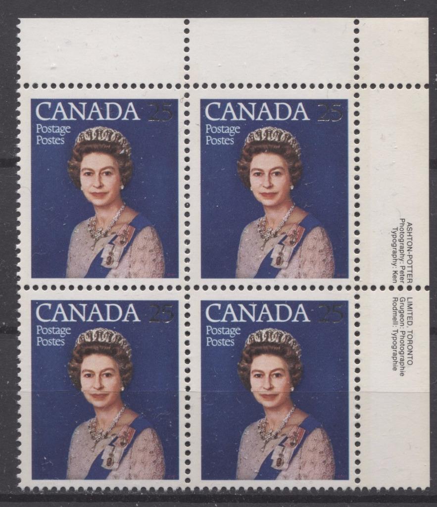 Canada #704 (SG#855) 25c Multicoloured Queen Elizabeth II 1977 Silver Jubilee Issue Paper Type 6 UR Block F-70 NH Brixton Chrome 
