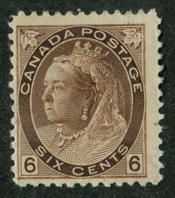 Canada #80 (SG#159) 6c Deep Yellow Brown 1898-1902 Numeral Issue Horizontal Wove Paper VF-80 OG HR Brixton Chrome 