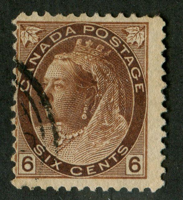 Canada #80 (SG#159) 6c Deep Yellow Brown 1898-1902 Numeral Issue Horizontal Wove Paper VF-80 OG HR Brixton Chrome 