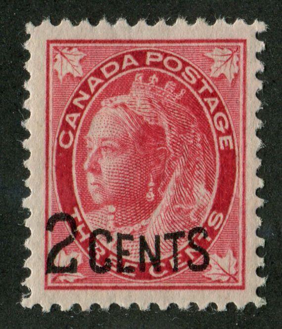Canada #87 (SG#171) 2c on 3c Bright Rose 1899 Surcharges - Rounded "2" VF-82 OGHR Brixton Chrome 