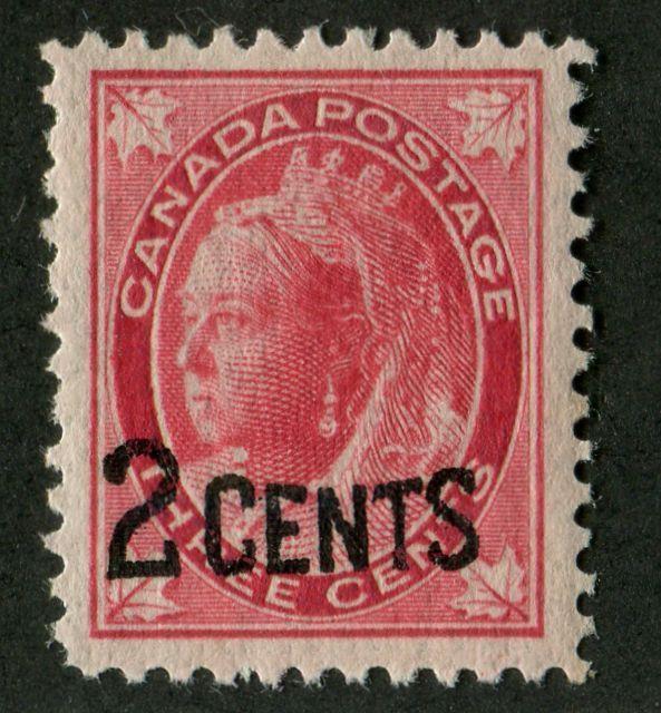 Canada #87 (SG#171) 2c on 3c Bright Rose 1899 Surcharges - Rounded "2" VF-82 OGHR Brixton Chrome 