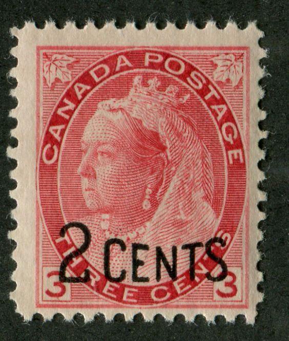 Canada #88 (SG#172) 2c on 3c Bright Carmine-Red 1899 Surcharges F-70 NH Brixton Chrome 