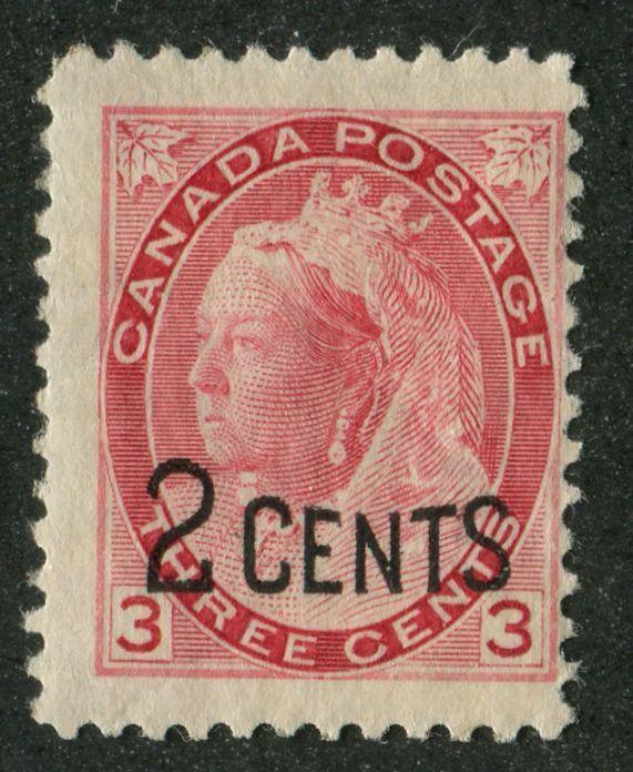 Canada #88 (SG#172) 2c on 3c Dull Carmine-Red 1899 Surcharges F-70 OG Brixton Chrome 
