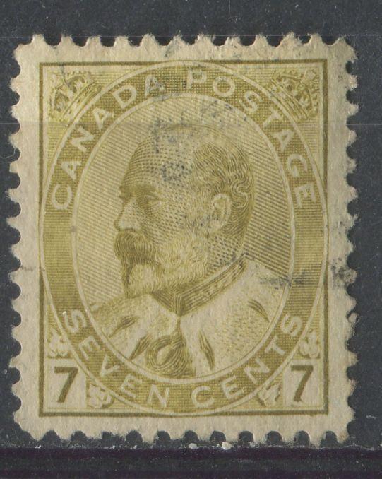 Canada #92 (SG#180) 7c Pale Olive Bistre Edward VII Re-Entry at Bottom VF-82 Used Brixton Chrome 