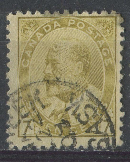 Canada #92 (SG#180) 7c Pale Olive Bistre King Edward VII Pos 1L40 Re-Entry F-68 Used Brixton Chrome 
