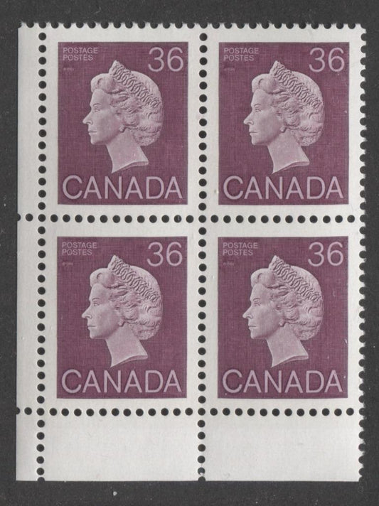Canada #926A (SG#1162) 36c Plum Queen Elizabeth II 1982-1987 Artifacts Issue Vertical Wove Harrison Paper NF/DF-fl Deep Yellow Tagging LL Corner Block VF-80 NH Brixton Chrome 