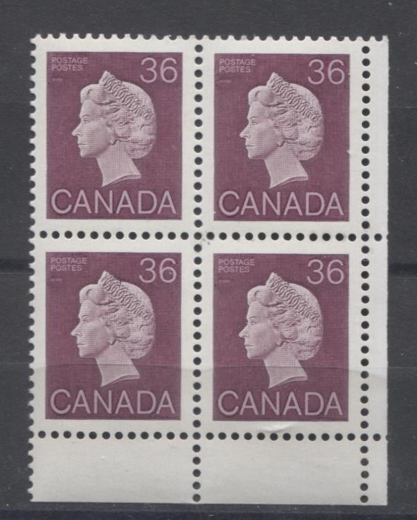 Canada #926A (SG#1162) 36c Plum Queen Elizabeth II 1982-1987 Artifacts Issue Vertical Wove Harrison Paper NF/DF-fl Deep Yellow Tagging LR Corner Block VF-84 NH Brixton Chrome 