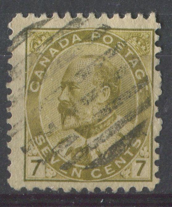 Canada #92i (SG#181) 7c Greenish Bistre King Edward VII Paper With No Visible Mesh F-65 Used Brixton Chrome 
