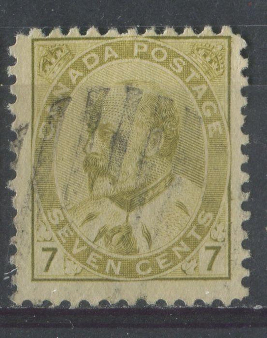 Canada #92ii (SG#180) 7c Pale Yellow Olive King Edward VII Coarse Vertical Mesh Paper F-68 Used Brixton Chrome 