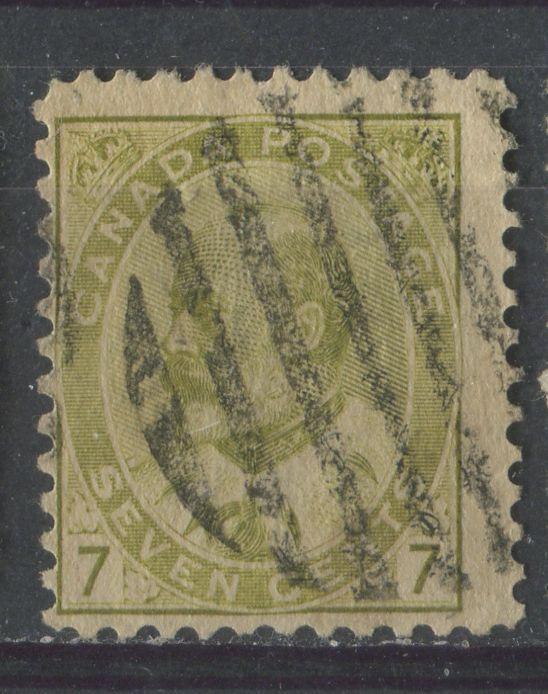 Canada #92ii (SG#180) 7c Pale Yellow Olive King Edward VII Coarse Vertical Mesh Paper VG-61 Used Brixton Chrome 