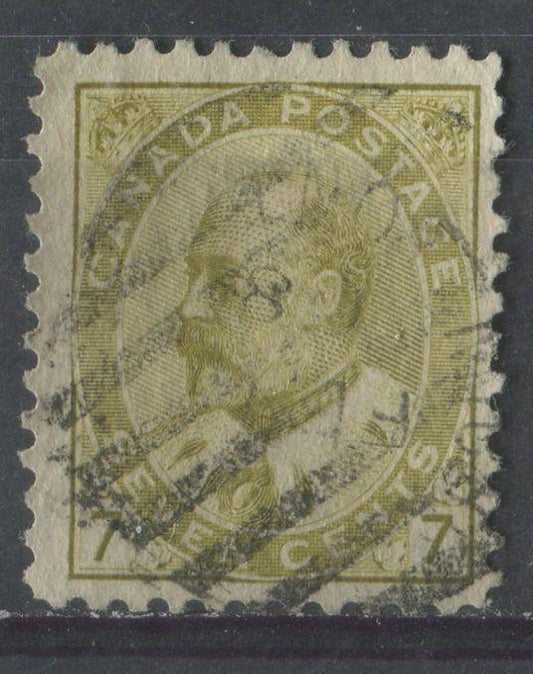 Canada #92ii (SG#180) 7c Pale Yellow Olive King Edward VII Fine Vertical Mesh Paper F-65 Used Brixton Chrome 