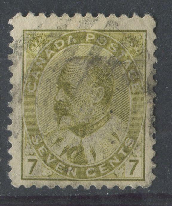 Canada #92ii (SG#180) 7c Pale Yellow Olive King Edward VII Fine Vertical Mesh Paper F-66 Used Brixton Chrome 