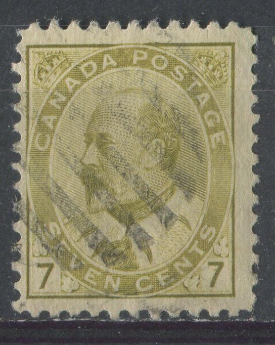 Canada #92ii (SG#180) 7c Pale Yellow Olive King Edward VII Fine Vertical Mesh Paper F-70 Used Brixton Chrome 
