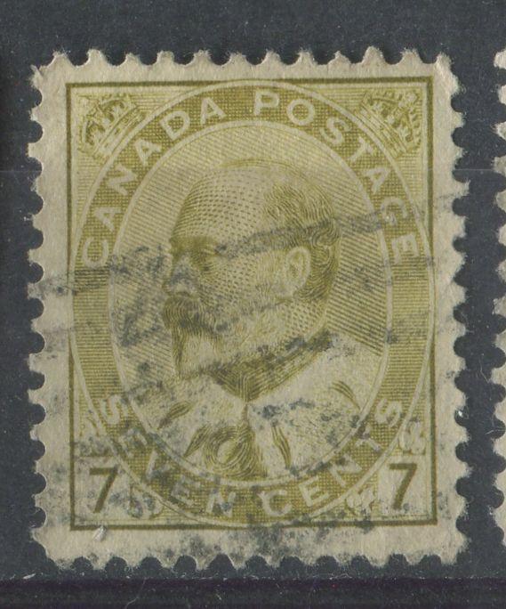 Canada #92ii (SG#180) 7c Pale Yellow Olive King Edward VII Fine Vertical Mesh Paper F-71 Used Brixton Chrome 