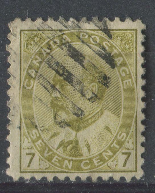 Canada #92ii (SG#180) 7c Yellow Olive King Edward VII Fine Vertical Mesh Paper F-68 Used Brixton Chrome 