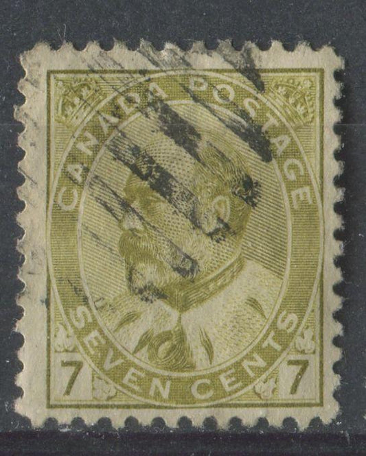 Canada #92ii (SG#180) 7c Yellow Olive King Edward VII Fine Vertical Mesh Paper F-68 Used Brixton Chrome 