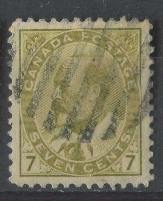 Canada #92ii (SG#180) 7c Yellow Olive King Edward VII No Visible Mesh Paper VF-80 Used Brixton Chrome 