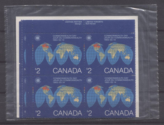 Canada #977 (SG#1084) $2 1983 Commonwealth Day Issue Sealed Pack of Corner Blocks DF-fl VF-80 NH Brixton Chrome 
