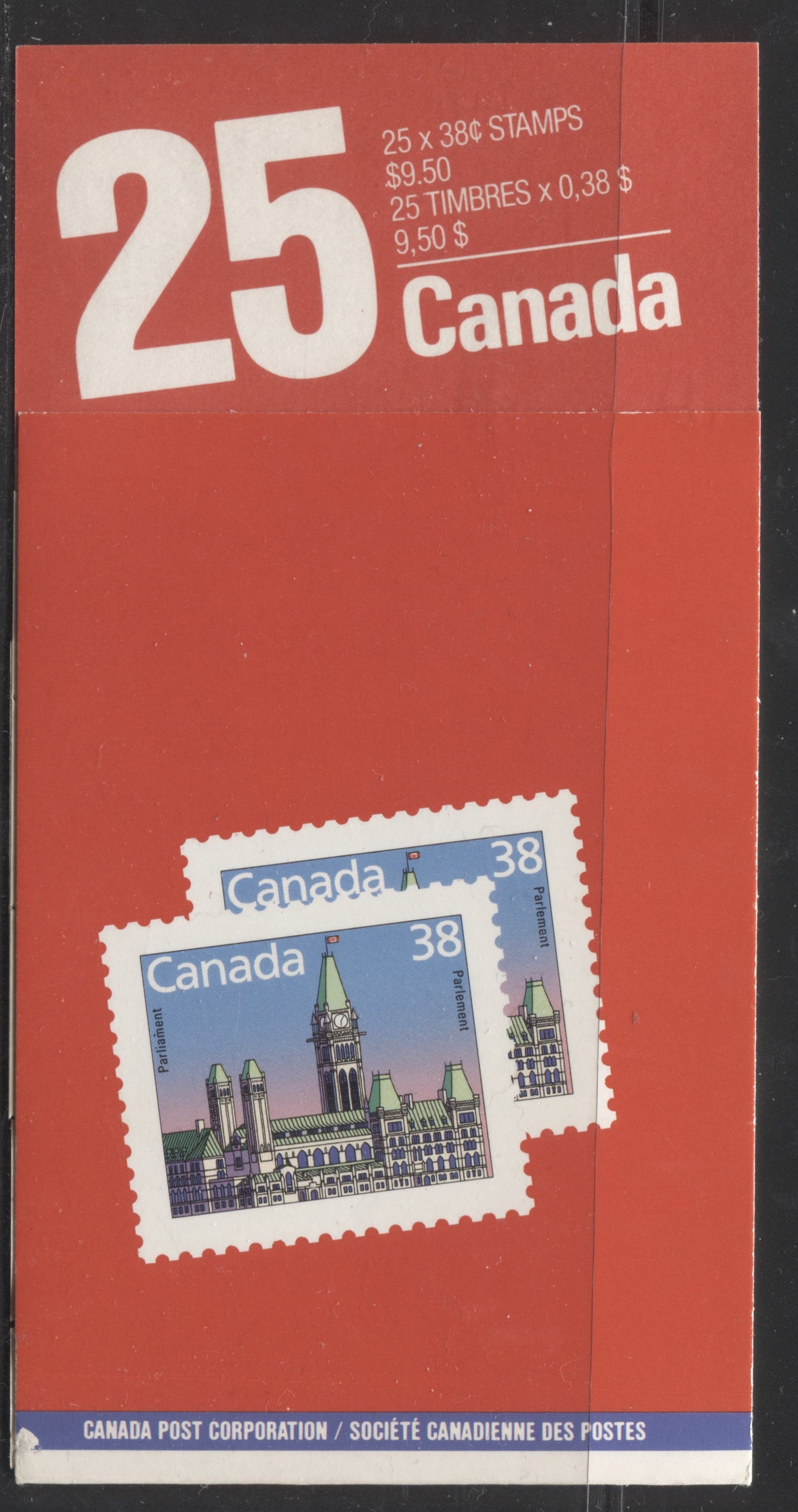 Canada #BK103a-c 1988-1996 Mammal and Architecture Issue, Complete $9.50 Booklet, Coated Slater Paper, Dead Paper, 4 mm GT-4 Tagging Brixton Chrome 