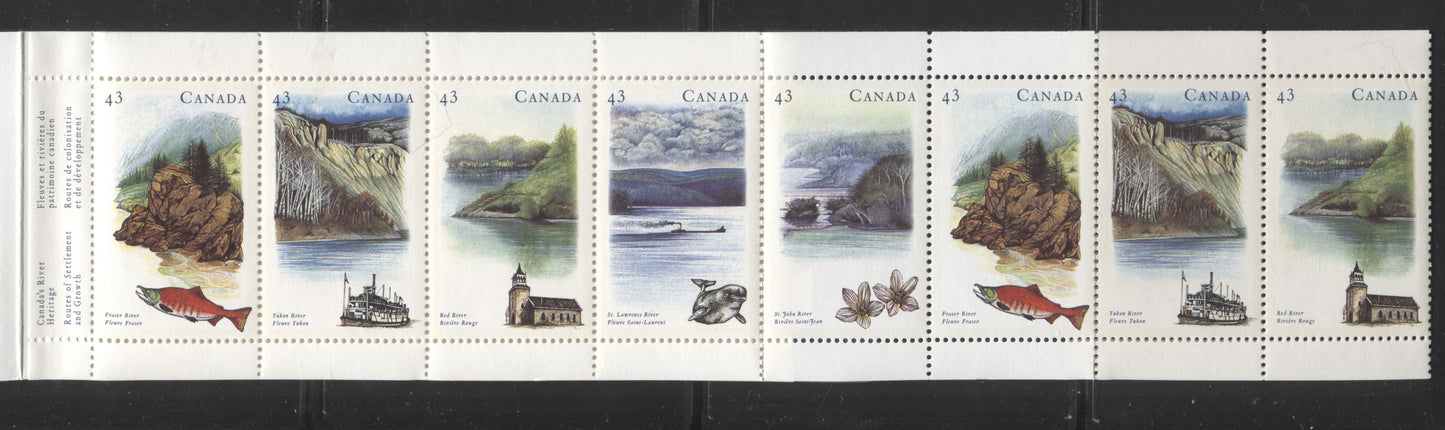 Canada #BK161a-b 1993 Heritage Rivers Issue, Complete $4.30 Booklet, Harrison Paper, Dead Paper, 4 mm GT-4 Tagging Brixton Chrome 