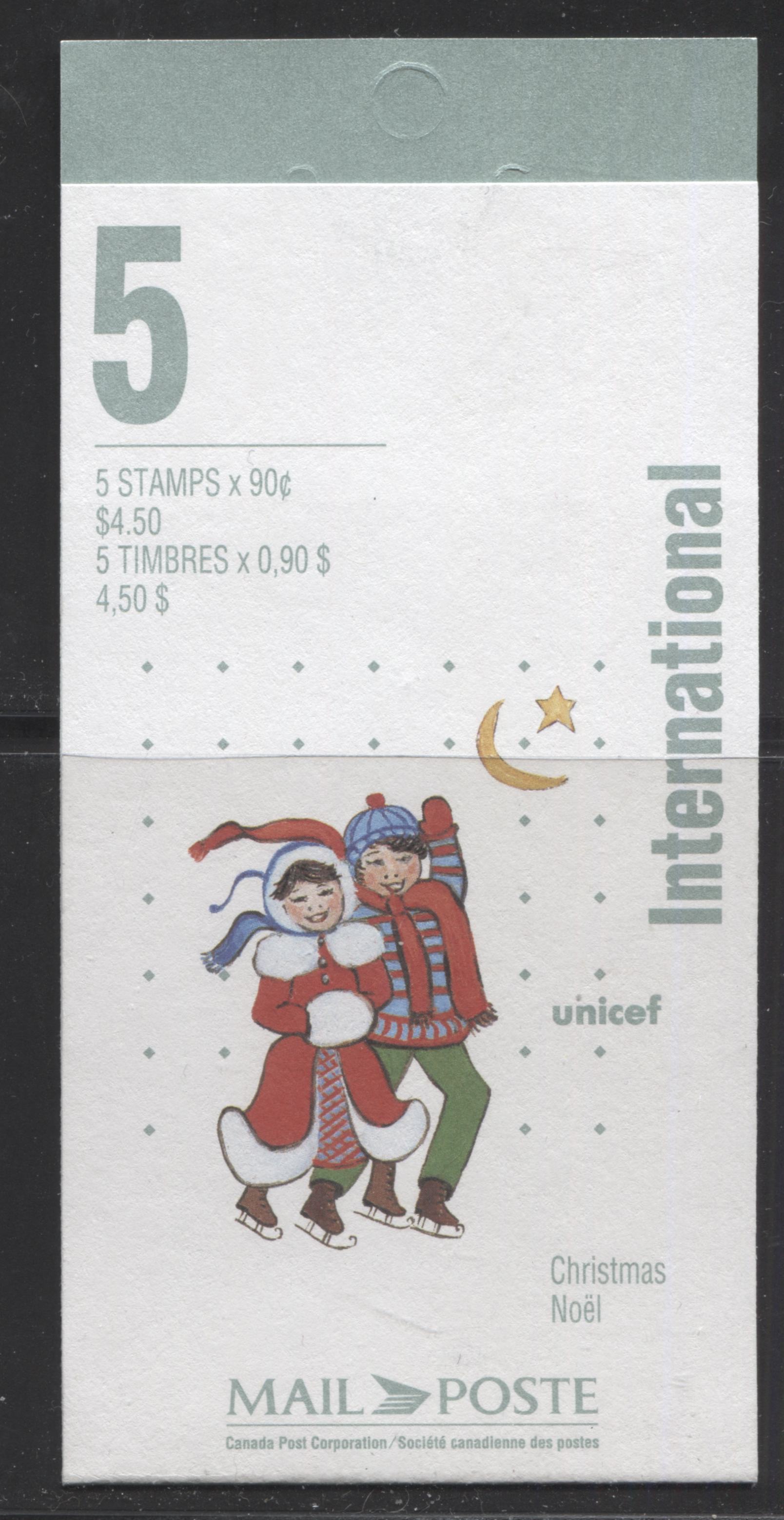 Canada #BK198a-b 1996 Christmas Issue, Complete $4.50 Booklet, Coated Papers Paper, Dead Paper, 4 mm GT-2 Tagging Brixton Chrome 