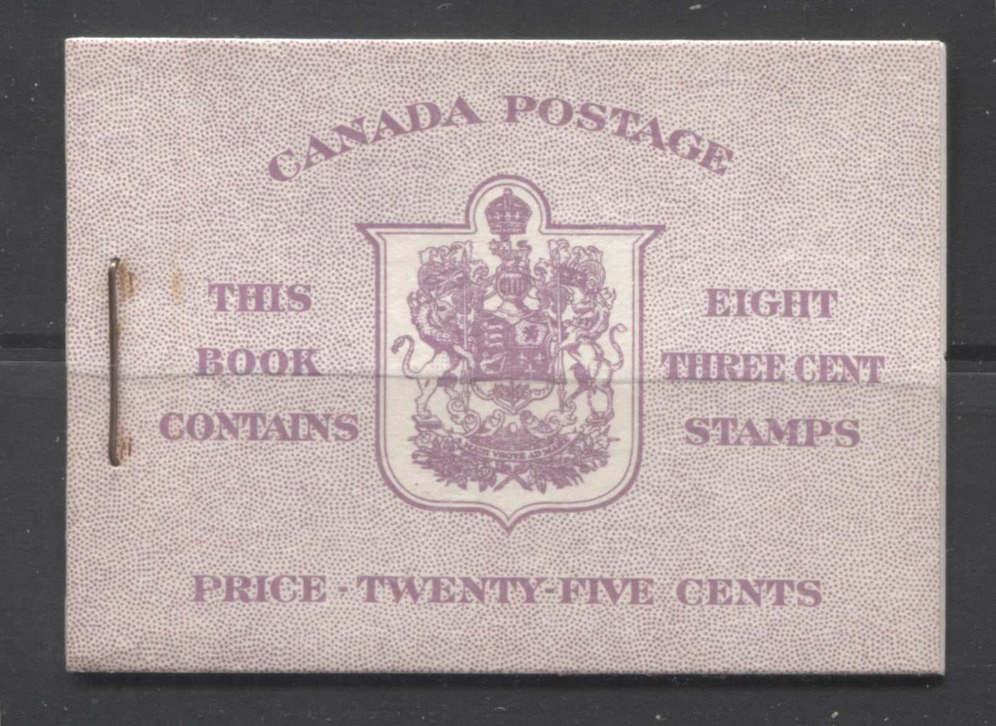 Canada #BK40a 1949-1953 Postes-Postage Issue Complete 25c English, Booklet Containing 2 Panes of the 3c Rose-Purple King George VI, Harris Front Cover Type IIf, Back Cover Cai, 7c & 5c Rate Page Brixton Chrome 