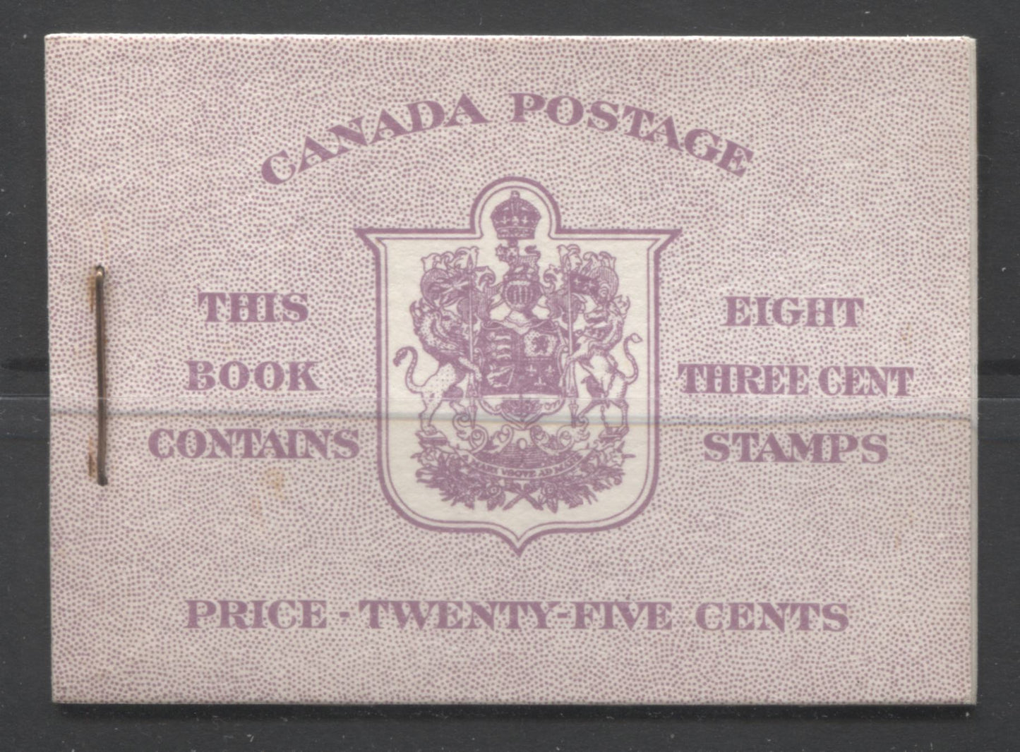 Canada #BK40a 1949-1953 Postes-Postage Issue Complete 25c English, Booklet Containing 2 Panes of the 3c Rose-Purple King George VI, Harris Front Cover Type IIf, Back Cover Caiv, 7c & 5c Rate Page Brixton Chrome 