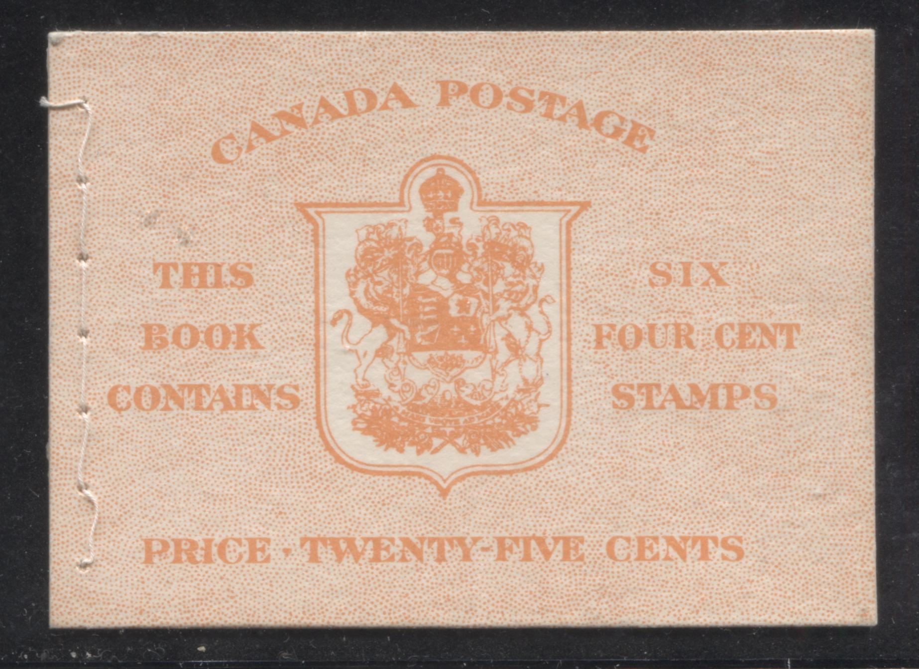 Canada #BK41c 1949-1953 Postes-Postage Issue Complete 25c, English Booklet Containing 1 Pane of 6 of the 4c Dark Carmine King George VI Harris Front Cover Type IIi , Back Cover Eiv, No Rate Page, Stitched Binding Brixton Chrome 
