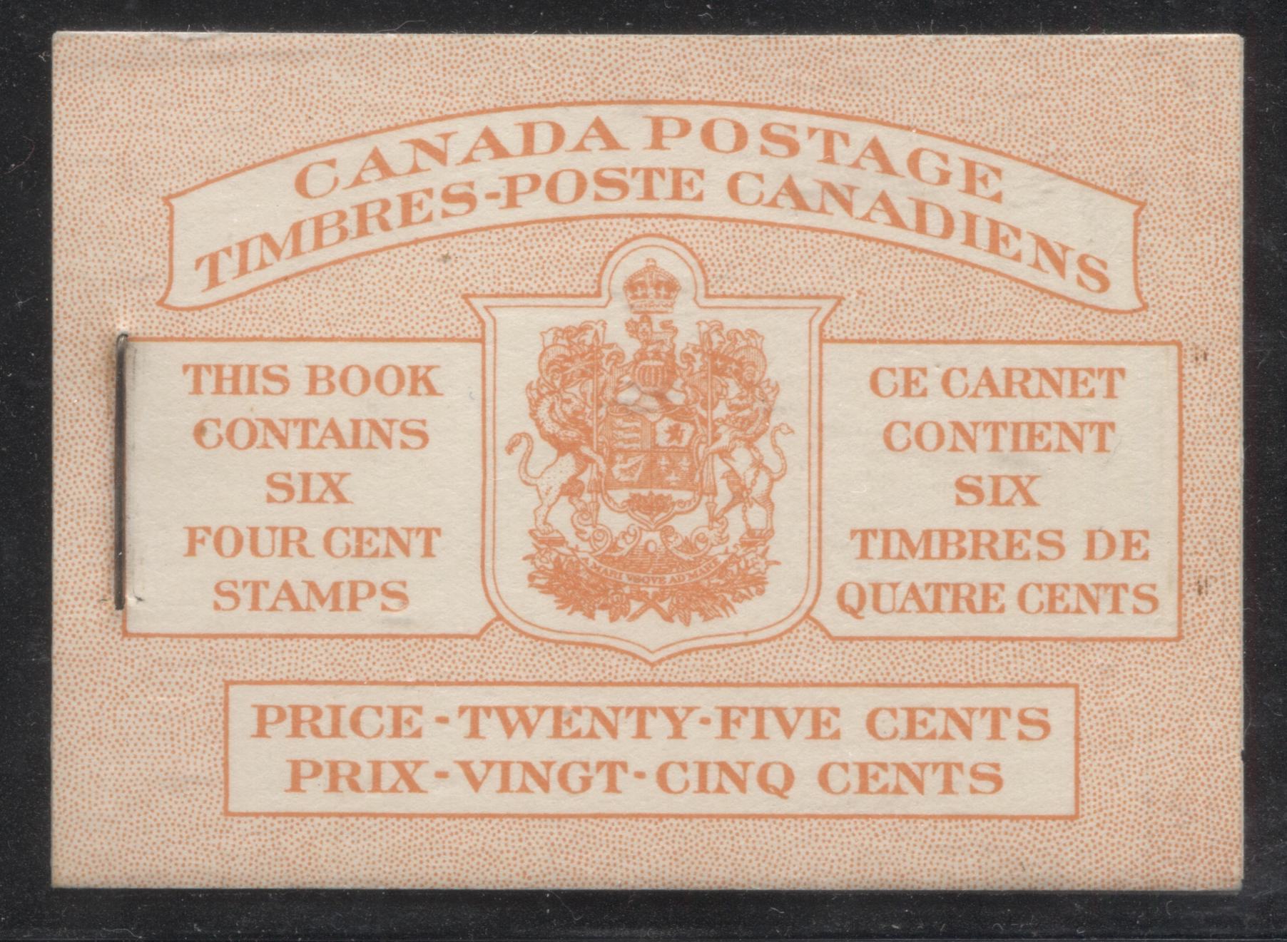 Canada #BK42a 1949-1953 Postes-Postage Issue Complete 25c, Bilingual Booklet Containing 1 Pane of 6 of the 4c Orange King George VI Harris Front Cover Type IIIf , Back Cover Gii, No Rate Page Brixton Chrome 