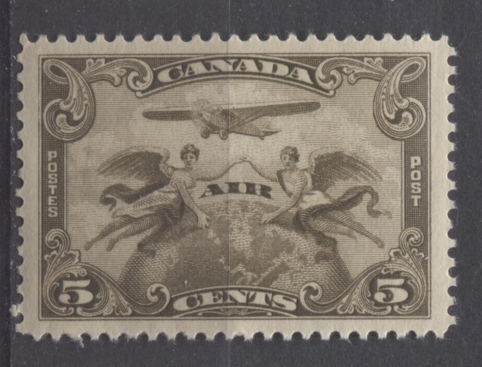 Canada #C1 (SG#274) 5c Olive Brown 1928 Scroll Issue Airmail Paper With No Mesh VF-84-J OG Brixton Chrome 