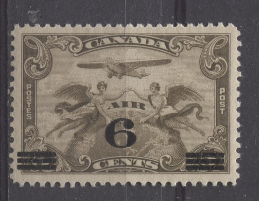 Canada #C3 (SG#313) 6c on 5c Olive Brown 1932 Surcharged Airmail Fine Mesh Paper VF-80 OG Brixton Chrome 