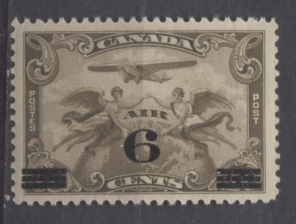 Canada #C3 (SG#313) 6c on 5c Olive Brown 1932 Surcharged Airmail Paper With No Mesh VF-80 NH Brixton Chrome 