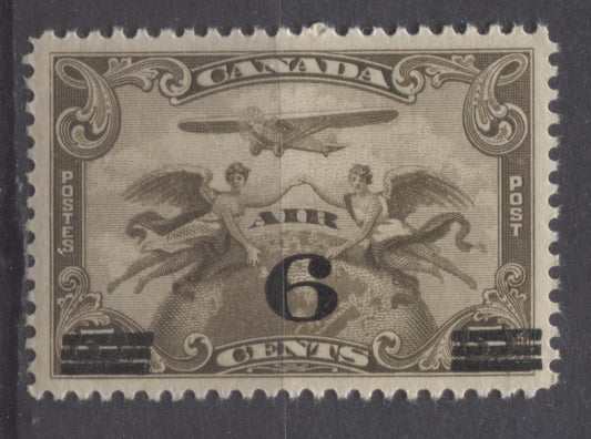 Canada #C3 (SG#313) 6c on 5c Olive Brown 1932 Surcharged Airmail Uneven Bars VF-84 NH Brixton Chrome 