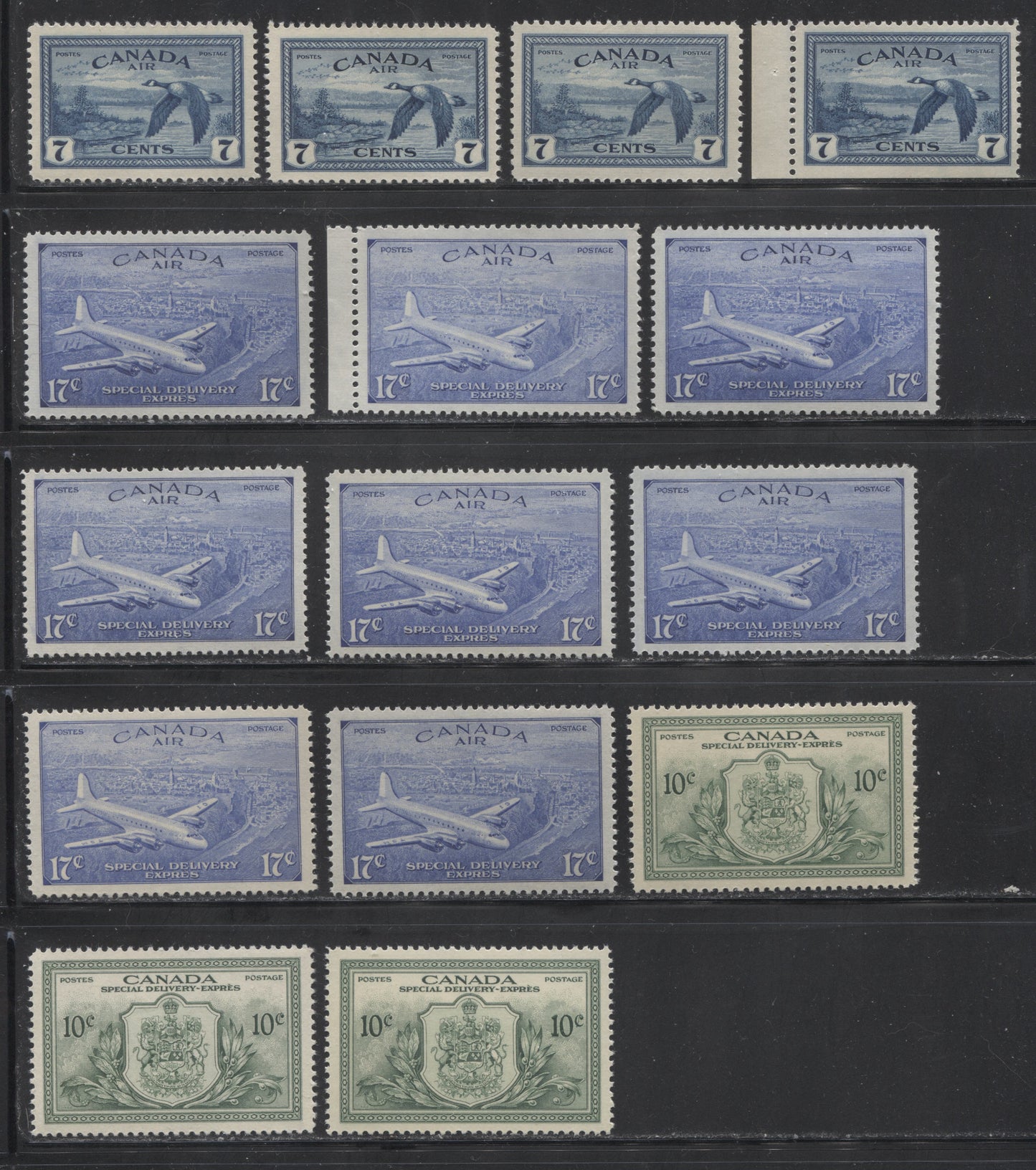 Canada #C9, CE3-4, E11 1946-1950 Peace Issue - Specialized Lot of 15 VF NH Airmail and Special Delivery Stamps Brixton Chrome 