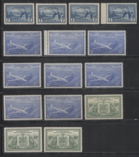 Canada #C9, CE3-4, E11 1946-1950 Peace Issue - Specialized Lot of 15 VF NH Airmail and Special Delivery Stamps Brixton Chrome 