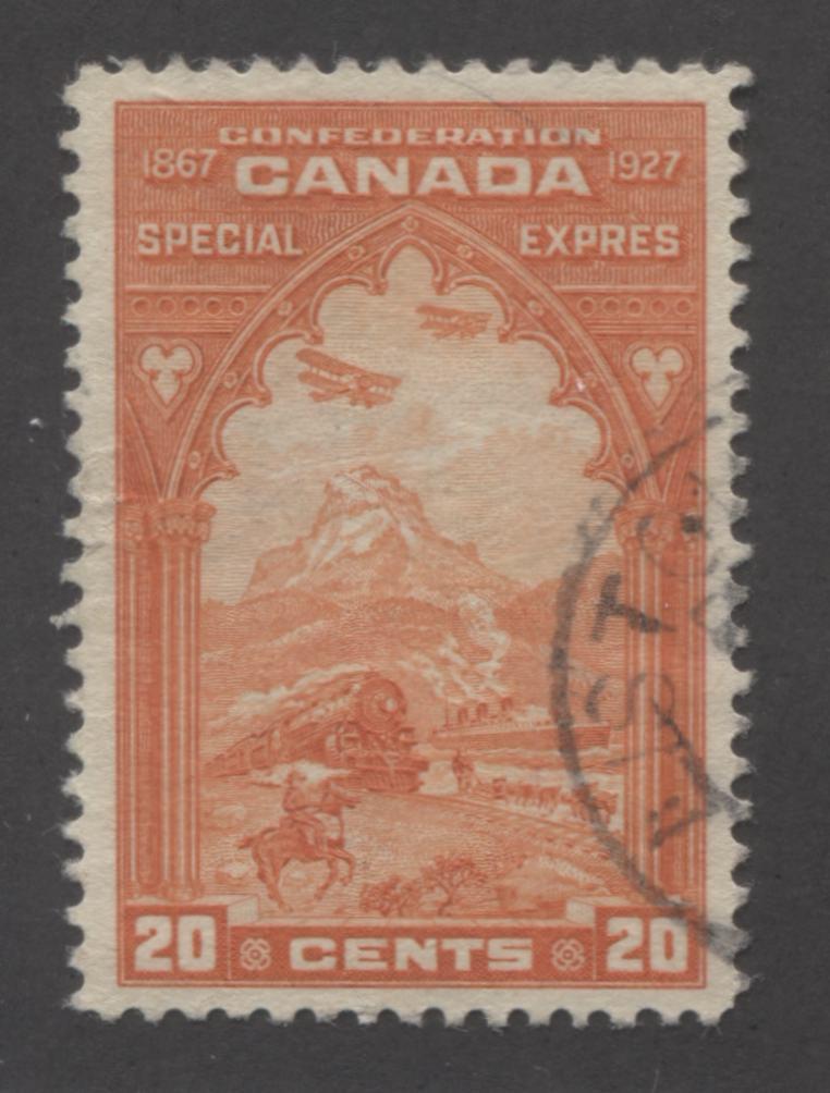 Canada #E3 20c Deep Reddish Orange, Allegory of Transportation 1927 60th Anniversary of Confederation Special Delivery Issue A Very Fine CDS Used Example Brixton Chrome 