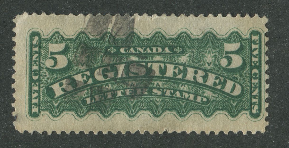 Canada #F2 (SG#R6) 5c Dark Green 1875-88 Registered Thick Paper VG-60 Used Brixton Chrome 