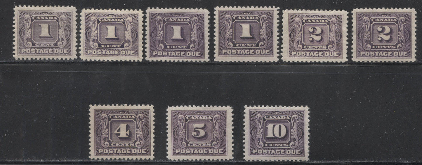 Canada #J1-J5 1906-1928 First Postage Due Issue - Specialized Lot of 9 VF Mint Stamps Brixton Chrome 