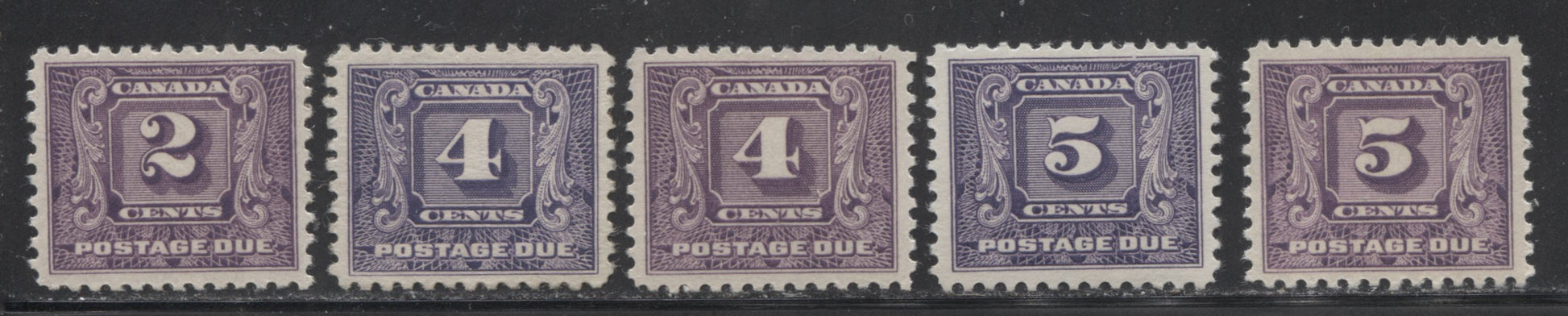 Canada #J7-J9i 1930-1935 Second Postage Due Issue - Specialized Group of 5 VF Mint Stamps Brixton Chrome 