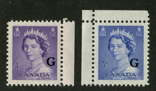 Canada #O36-O37 (SG#O199-O200) 4c & 5c Queen Elizabeth II "G" Ovpt 1953 Karsh Issue VF-84 NH Brixton Chrome 
