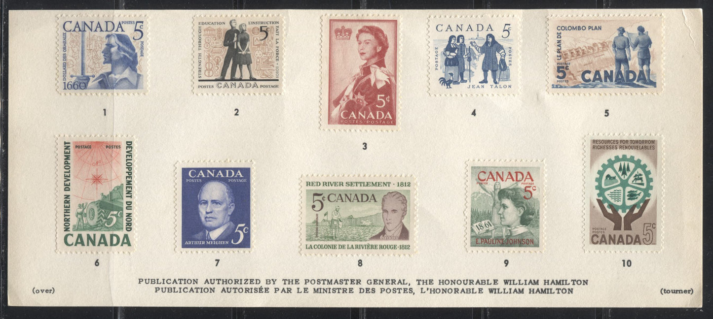 Canada #386/398 1960-1962 Commemoratives, a VF Official Canada Post Souvenir Card With Stamps Affixed
