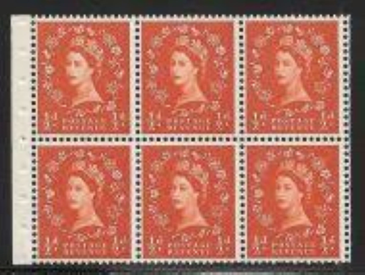 Great Britain SG#M9 3/- Deep Red & Black Cover 1956-1959 Wilding Issue, A Complete Counter Booklet With Upright Multiple St. Edward's Crown Watermark, Panes of 6, Type B GPO Cypher, November 1958