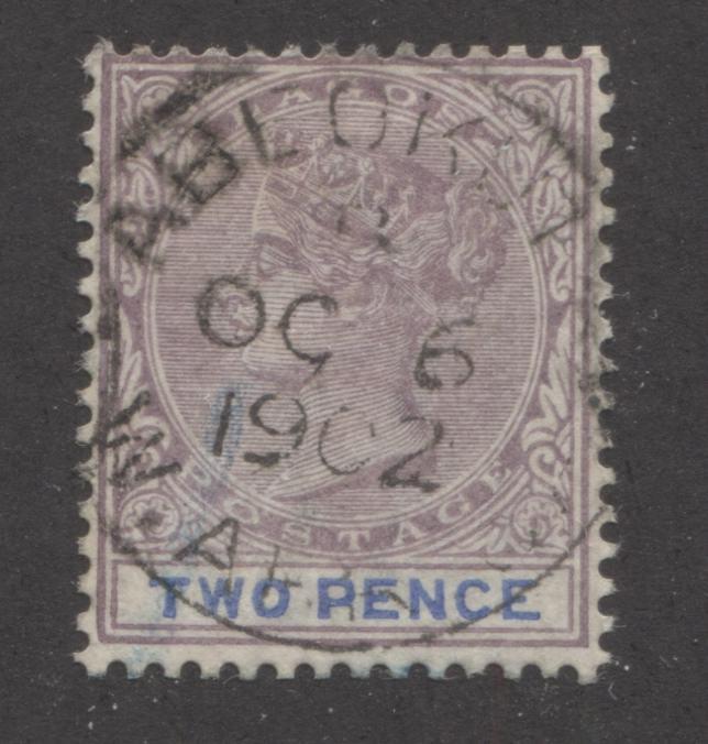 Lagos SG#30 2d Mauve and Ultramarine 1887-1901 Queen Victoria Bicoloured Keyplate Issue, Beautiful CDS Used Example, Cancelled With October 6, 1902 Abeokuta CDS Brixton Chrome 