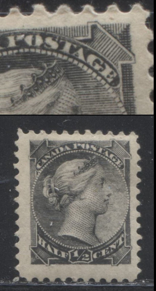 Lot 136 Canada #34ii 1/2c Gray Black Queen Victoria, 1882-1897 Small Queen Issue, A Fine OG Single On Thick White Paper Perf 12.1, Re-entry In Postage