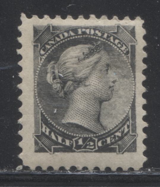 Lot 136 Canada #34ii 1/2c Gray Black Queen Victoria, 1882-1897 Small Queen Issue, A Fine OG Single On Thick White Paper Perf 12.1, Re-entry In Postage