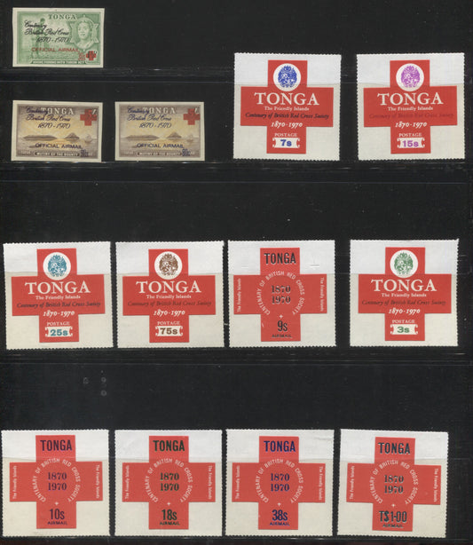 Lot 378 Tonga SG#335-344, O55-O57 1970 Red Cross Centenary Self-Adhesive Issue and Overprints on 1953 Definitives, a VFNH Set